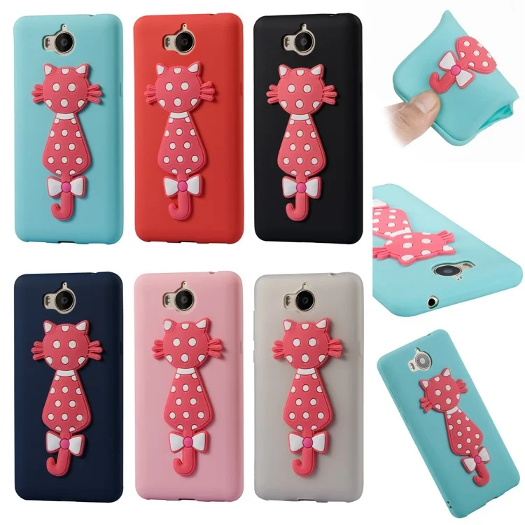For Huawei Y6 (2017)/Y5 (2017) Adorable 3D Cat Soft TPU Mobile Case - Black