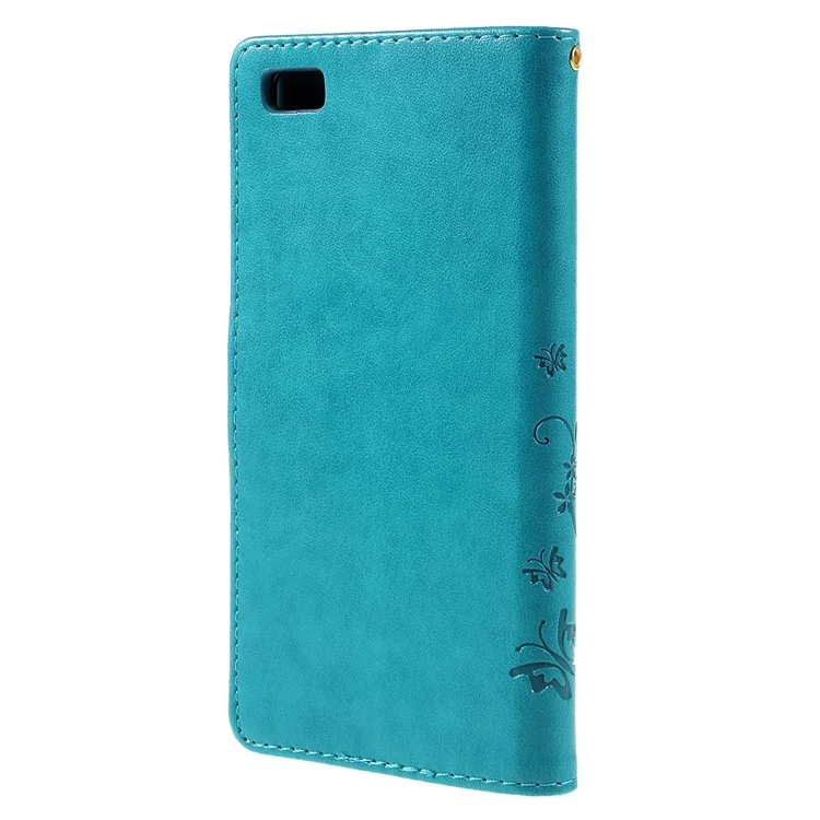 Butterfly Pattern Wallet Leather Case Cover for Huawei Ascend P8 Lite - Blue