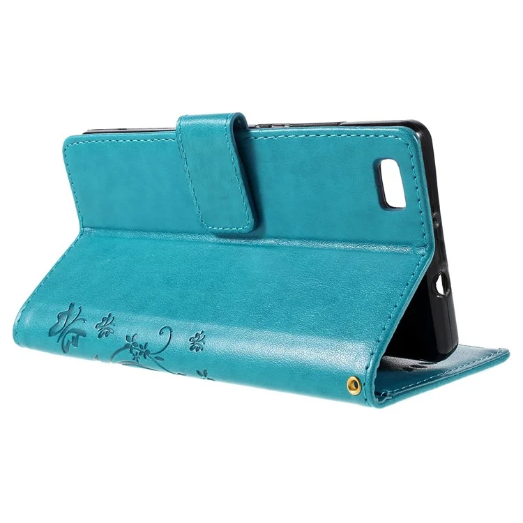 Butterfly Pattern Wallet Leather Case Cover for Huawei Ascend P8 Lite - Blue