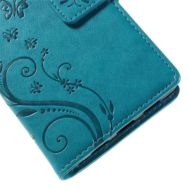 Butterfly Pattern Wallet Leather Case Cover for Huawei Ascend P8 Lite - Blue