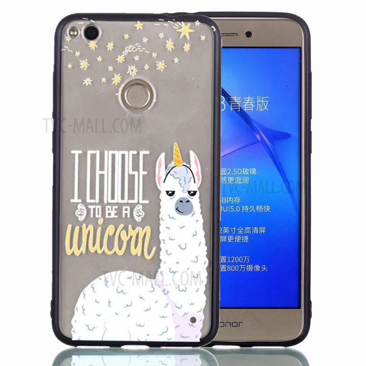Rubberized Embossed TPU + PC Hybrid Mobile Phone Case Mobile Phone Case for Huawei P8 Lite (2017)/Honor 8 Lite - Alpaca Unicorn
