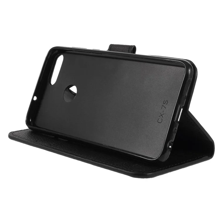 Litchi Skin Leather Wallet Case for Huawei P Smart / Enjoy 7S - Black