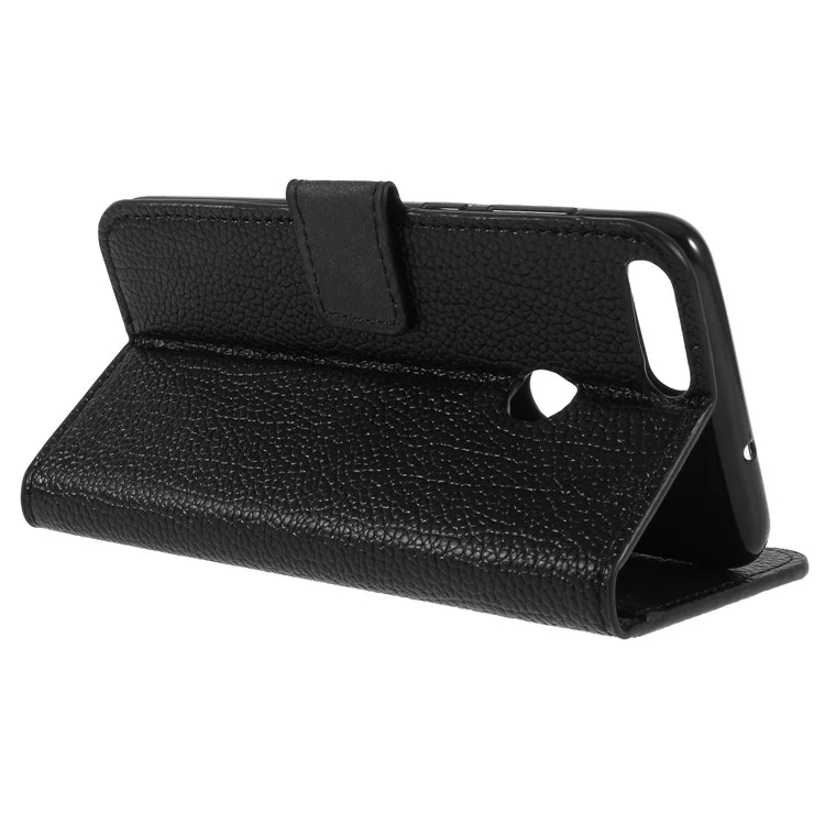 Litchi Skin Leather Wallet Case for Huawei P Smart / Enjoy 7S - Black