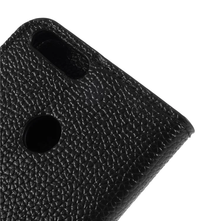 Litchi Skin Leather Wallet Case for Huawei P Smart / Enjoy 7S - Black