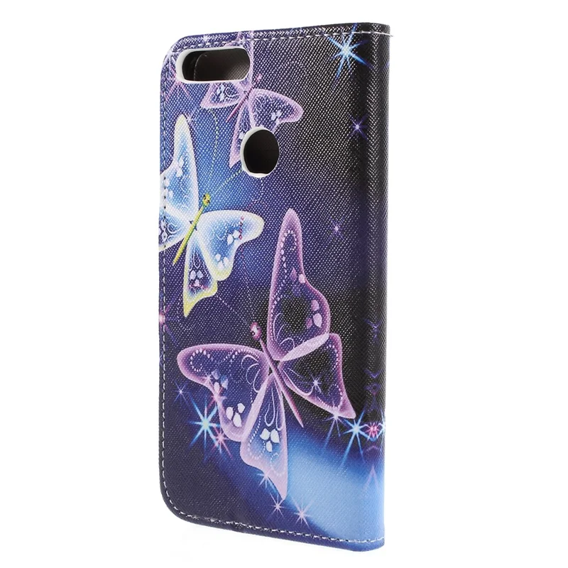 Pattern Printing Cross Grain Wallet Stand Leather Flip Cover for Huawei P Smart / Enjoy 7S - Beautiful Butterfly
