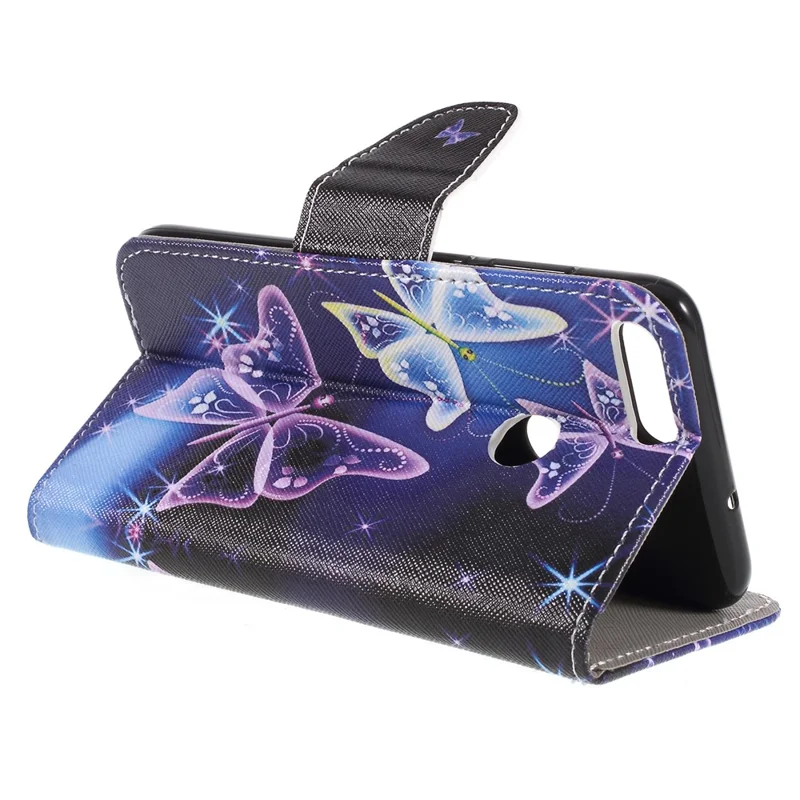 Pattern Printing Cross Grain Wallet Stand Leather Flip Cover for Huawei P Smart / Enjoy 7S - Beautiful Butterfly