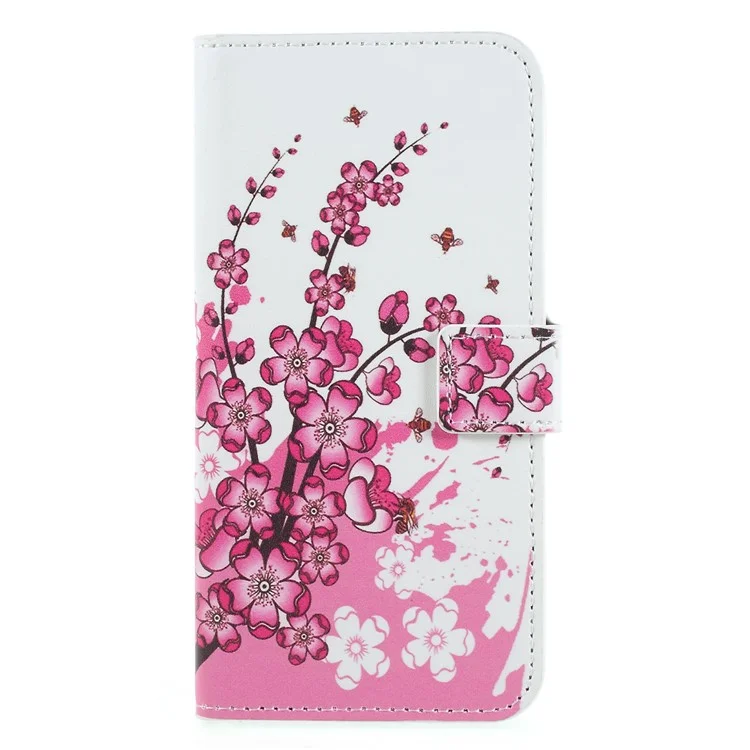 Para Huawei P Smart / Disfrute de la Portada Del Accesorio Del Teléfono de la Billetera de la Billetera de 7s PU - Flor Rosa