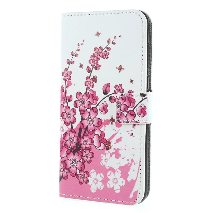 Para Huawei P Smart / Disfrute de la Portada Del Accesorio Del Teléfono de la Billetera de la Billetera de 7s PU - Flor Rosa