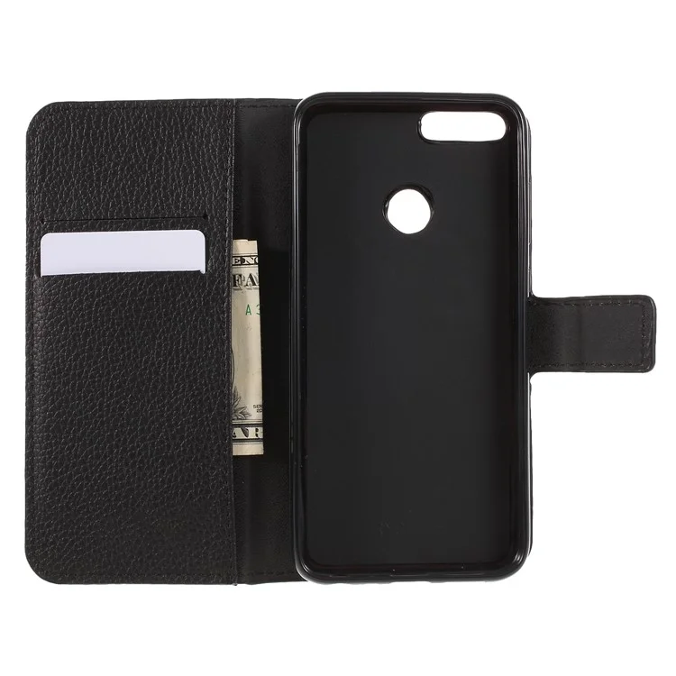 Litchi Texture Genuine Leather Wallet Protective Cover Case for Huawei Honor 9 Lite/9 Youth Edition - Orange