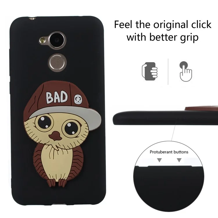 Lovely 3D Male Owl TPU Back Phone Case Cover for Huawei Honor 6A / 5C pro - Black