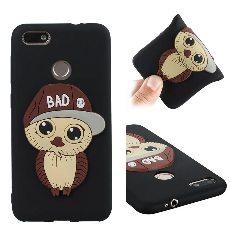 Cute 3D Male Owl TPU Soft Phone Case for Huawei P9 lite mini/Y6 Pro (2017)/Enjoy 7 - Black