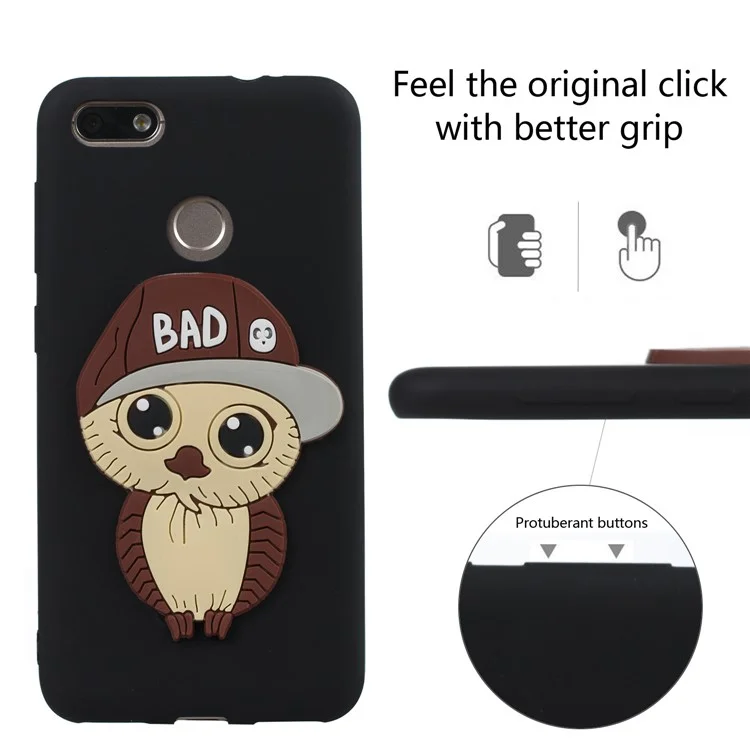 Cute 3D Male Owl TPU Soft Phone Case for Huawei P9 lite mini/Y6 Pro (2017)/Enjoy 7 - Black