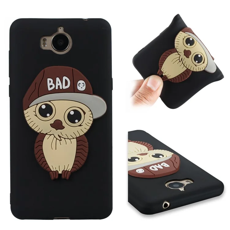 Lovely 3D Male Owl TPU Case for Huawei Y6 (2017)/Y5 (2017) - Black