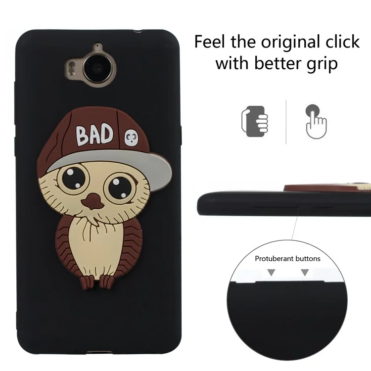 Lovely 3D Male Owl TPU Case for Huawei Y6 (2017)/Y5 (2017) - Black