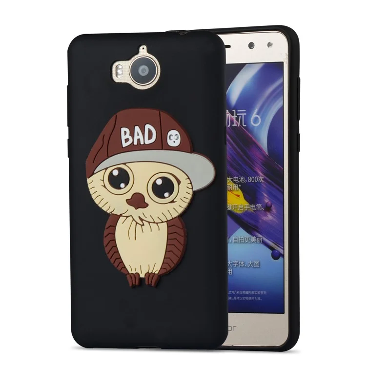 Lovely 3D Male Owl TPU Case for Huawei Y6 (2017)/Y5 (2017) - Black