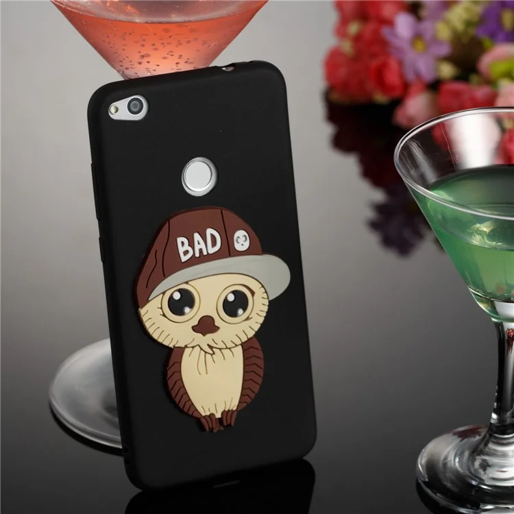 Cute 3D Male Owl TPU Soft Phone Case for Huawei P8 Lite (2017)/Honor 8 Lite - Black