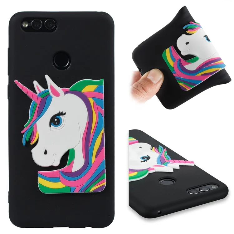 Lovely 3D Unicorn Soft TPU Case Cover for Huawei Honor 7X - Black