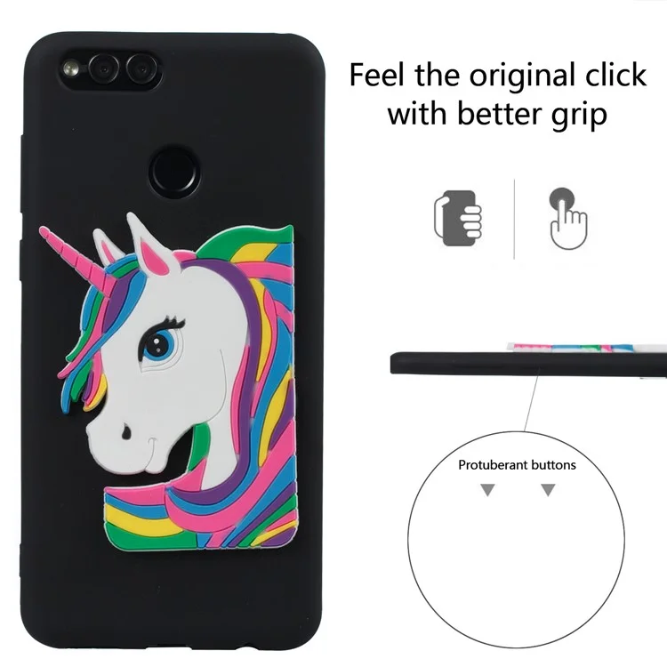 Lovely 3D Unicorn Soft TPU Case Cover for Huawei Honor 7X - Black
