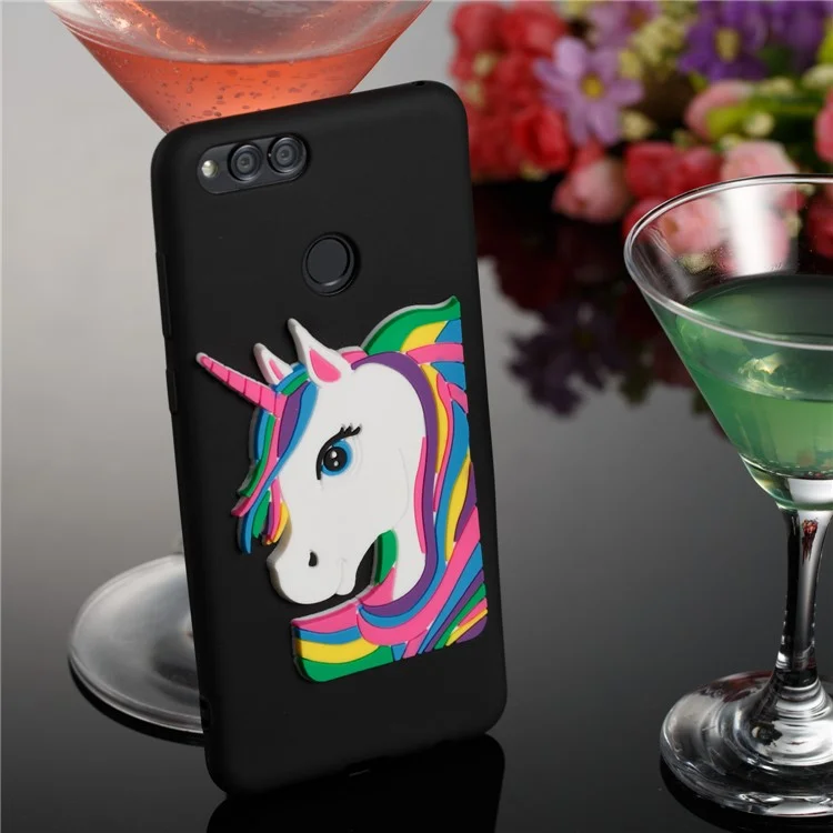 Lovely 3D Unicorn Soft TPU Case Cover for Huawei Honor 7X - Black