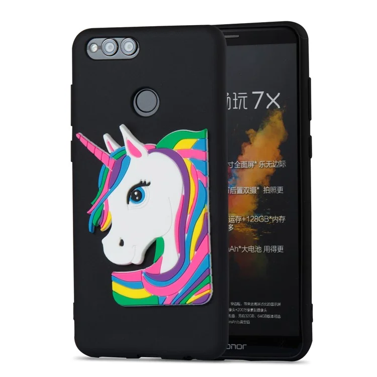 Lovely 3D Unicorn Soft TPU Case Cover for Huawei Honor 7X - Black