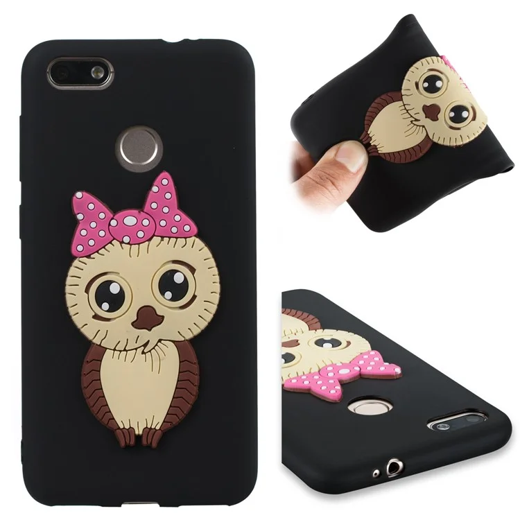 Cute 3D Female Owl Pattern TPU Soft Phone Case for Huawei P9 lite mini / Y6 Pro (2017) / Enjoy 7 - Black