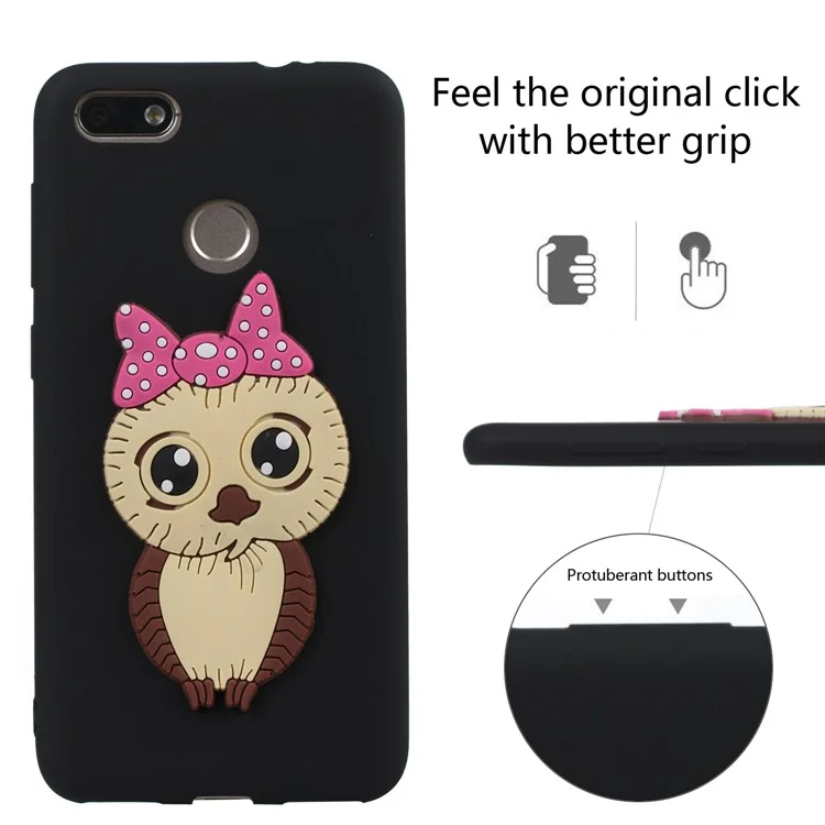Cute 3D Female Owl Pattern TPU Soft Phone Case for Huawei P9 lite mini / Y6 Pro (2017) / Enjoy 7 - Black