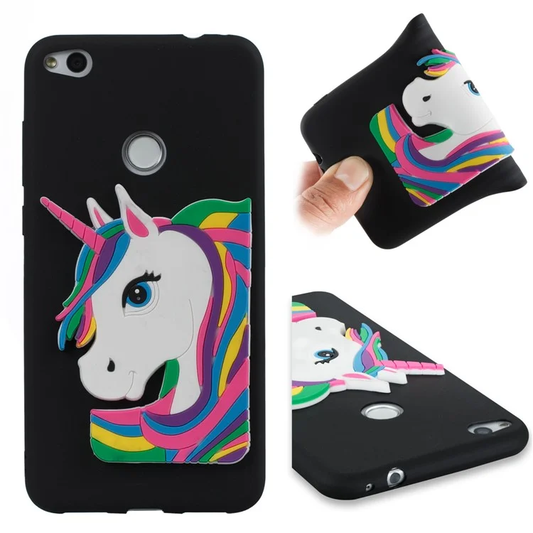 Cute 3D Unicorns TPU Soft Phone Case for Huawei P8 Lite (2017)/Honor 8 Lite - Black