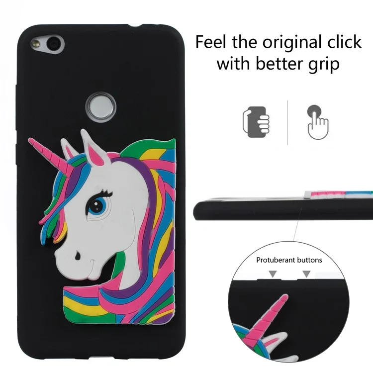 Cute 3D Unicorns TPU Soft Phone Case for Huawei P8 Lite (2017)/Honor 8 Lite - Black