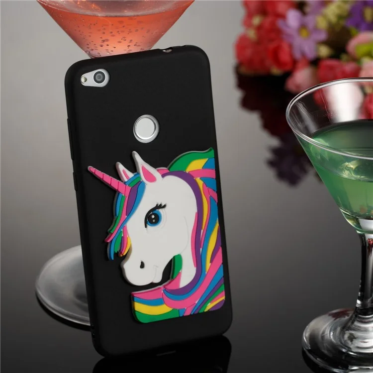 Cute 3D Unicorns TPU Soft Phone Case for Huawei P8 Lite (2017)/Honor 8 Lite - Black