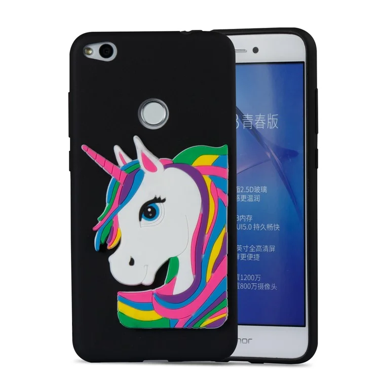 Cute 3D Unicorns TPU Soft Phone Case for Huawei P8 Lite (2017)/Honor 8 Lite - Black