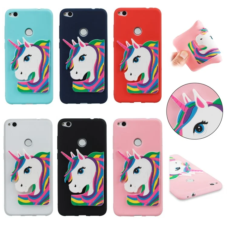 Cute 3D Unicorns TPU Soft Phone Case for Huawei P8 Lite (2017)/Honor 8 Lite - Black