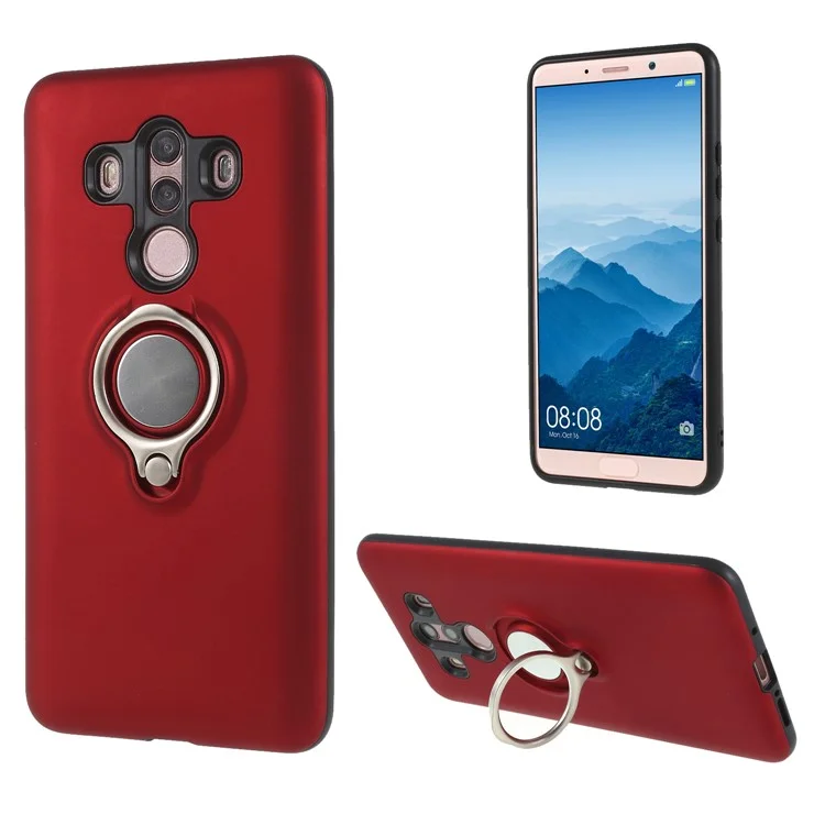 Magnetic Finger Ring Kickstand PC + TPU Hybrid Phone Case for Huawei Mate 10 Pro - Red