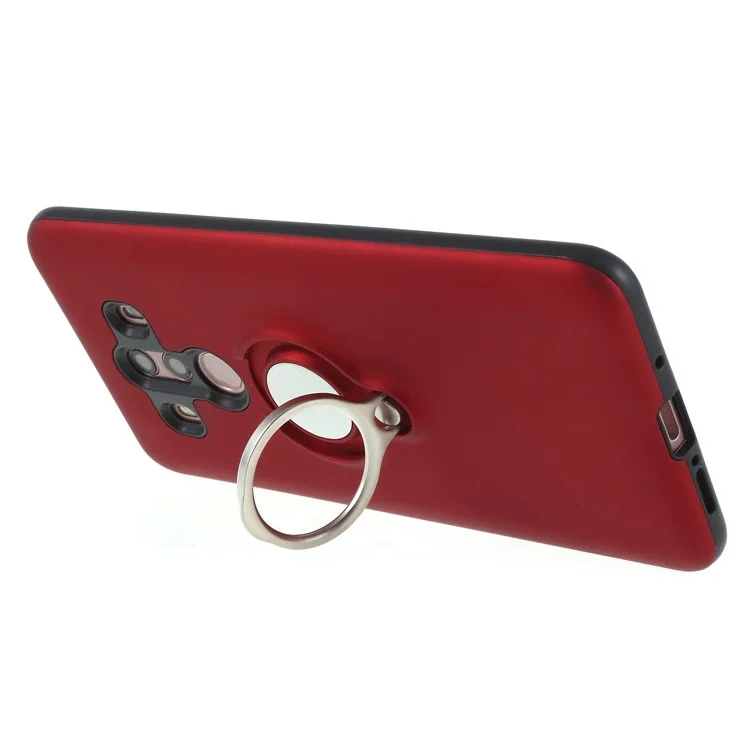 Magnetic Finger Ring Kickstand PC + TPU Hybrid Phone Case for Huawei Mate 10 Pro - Red