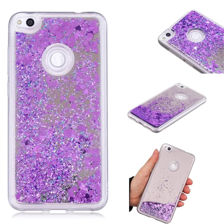 Dynamic Glitter Sequins Liquid Case Mirror Surface TPU Phone Case for Huawei P8 Lite (2017)/Honor 8 Lite - Purple