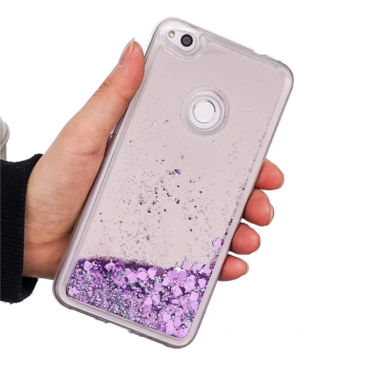 Dynamic Glitter Sequins Liquid Case Mirror Surface TPU Phone Case for Huawei P8 Lite (2017)/Honor 8 Lite - Purple