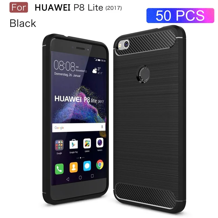 50Pcs/Set Brushed TPU Carbon Fiber Phone Case for Huawei P8 Lite (2017) / Honor 8 Lite - Black