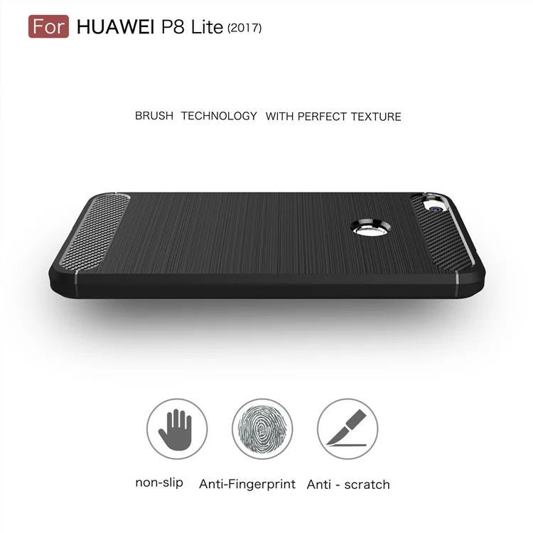50Pcs/Set Brushed TPU Carbon Fiber Phone Case for Huawei P8 Lite (2017) / Honor 8 Lite - Black