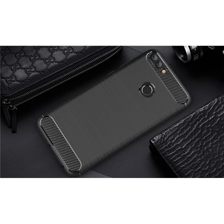 50Pcs/Set Carbon Fiber Texture Brushed TPU Mobile Case for Huawei P Smart / Enjoy 7S - Black