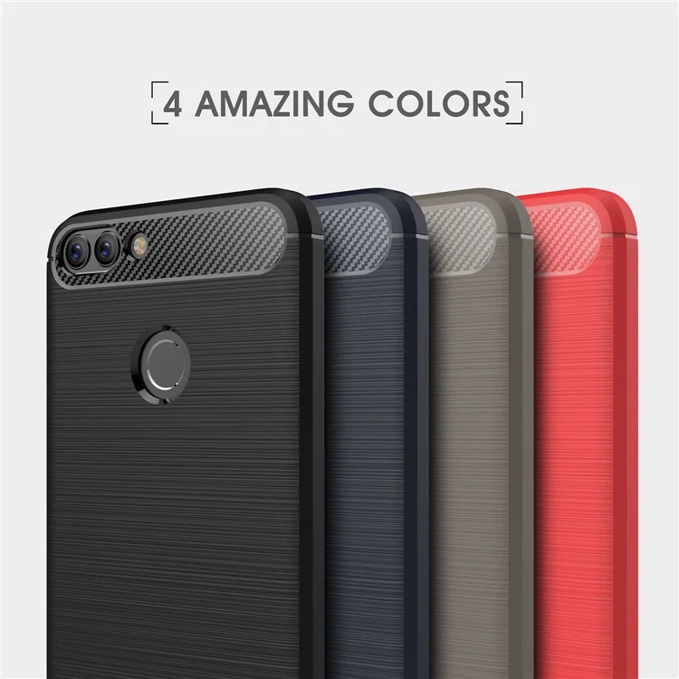 50Pcs/Set Carbon Fiber Texture Brushed TPU Mobile Case for Huawei P Smart / Enjoy 7S - Black