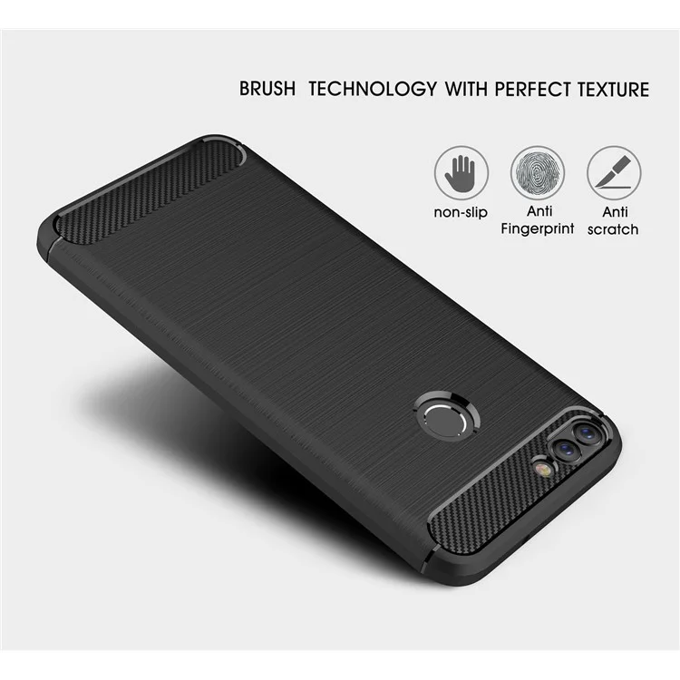 50Pcs/Set Carbon Fiber Texture Brushed TPU Mobile Case for Huawei P Smart / Enjoy 7S - Black