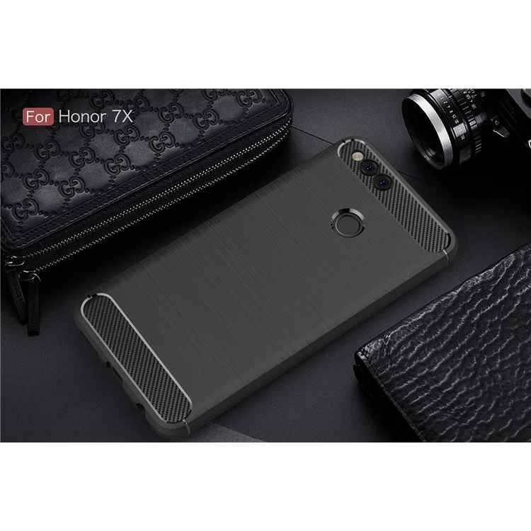 50Pcs/Set Carbon Fiber Texture Brushed TPU Cell Phone Case for Huawei Honor 7X - Black