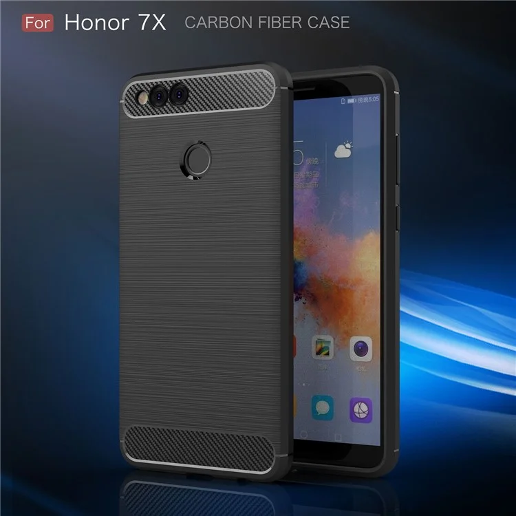 50Pcs/Set Carbon Fiber Texture Brushed TPU Cell Phone Case for Huawei Honor 7X - Black