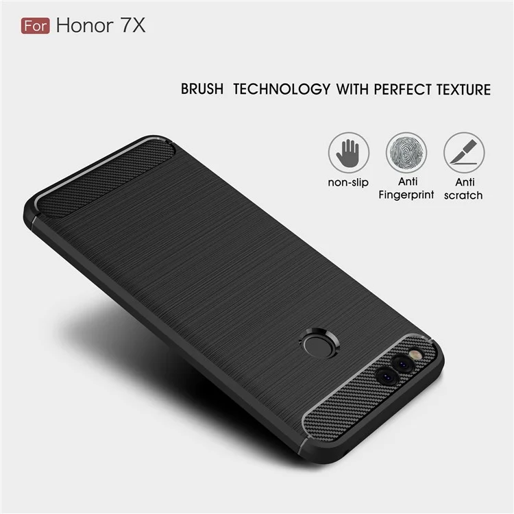 50Pcs/Set Carbon Fiber Texture Brushed TPU Cell Phone Case for Huawei Honor 7X - Black