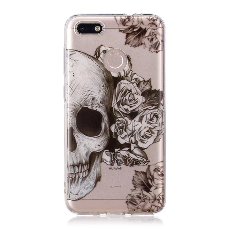 Clear IMD TPU Gel Back Case for Huawei P9 lite mini/Y6 Pro (2017)/Enjoy 7 - Rose Skull