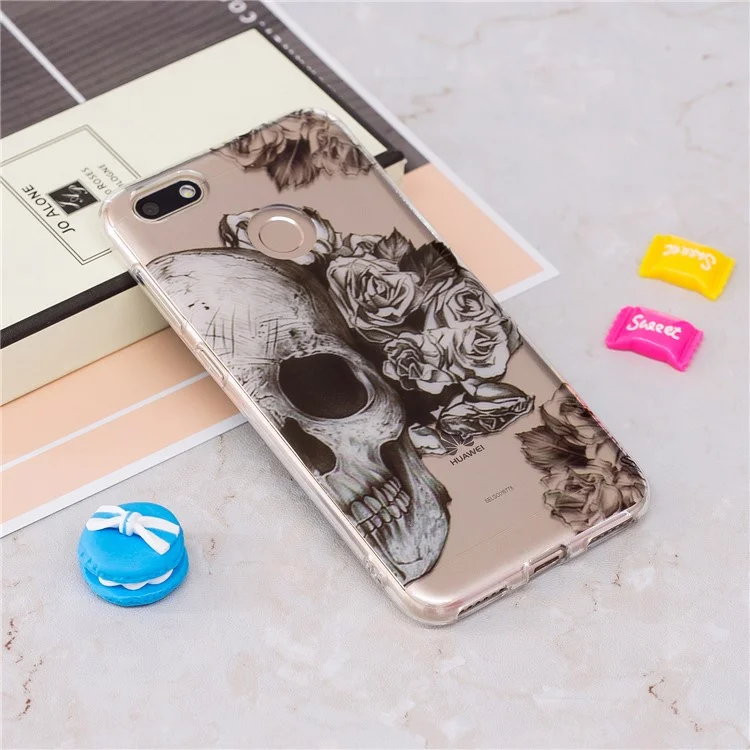 Clear IMD TPU Gel Back Case for Huawei P9 lite mini/Y6 Pro (2017)/Enjoy 7 - Rose Skull