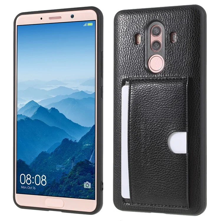 Split Leather Coated TPU Kickstand Card Holder Case for Huawei Mate 10 Pro - Black
