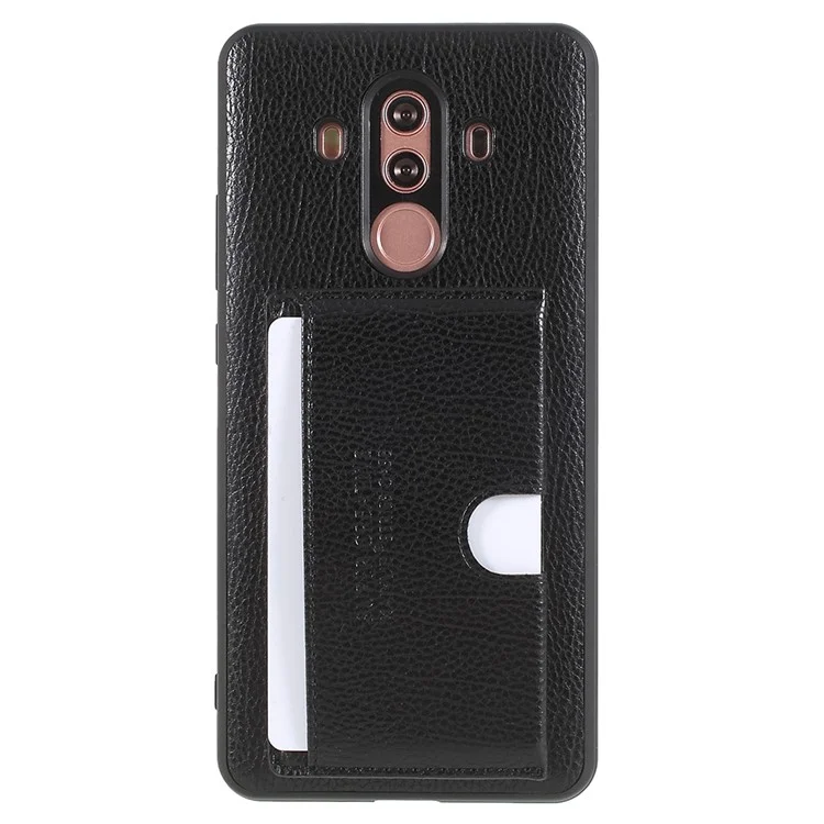 Split Leather Coated TPU Kickstand Card Holder Case for Huawei Mate 10 Pro - Black