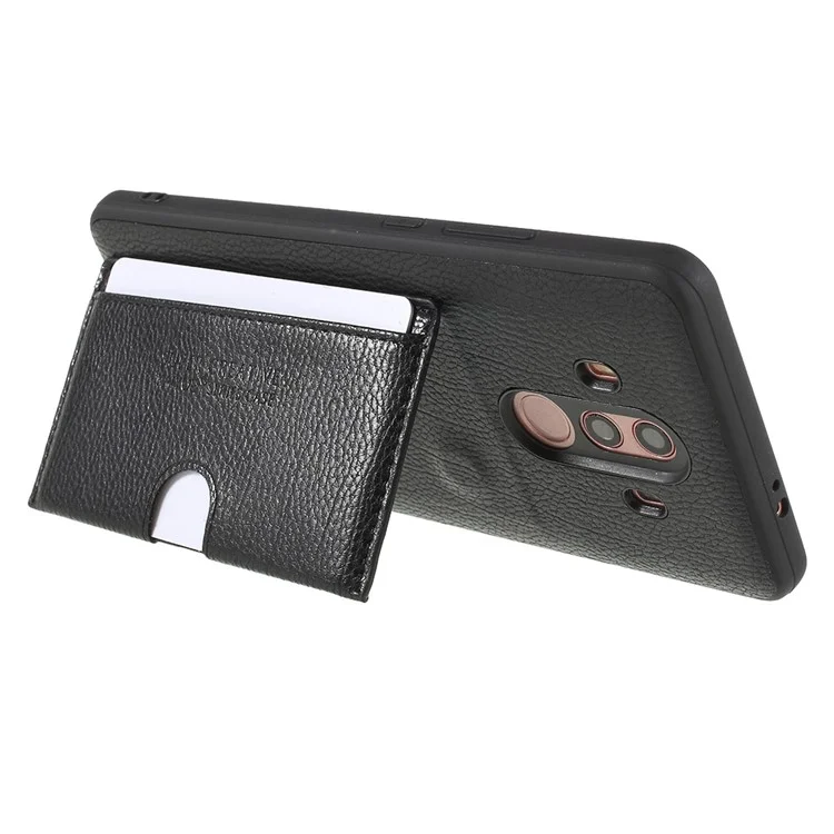Split Leather Coated TPU Kickstand Card Holder Case for Huawei Mate 10 Pro - Black