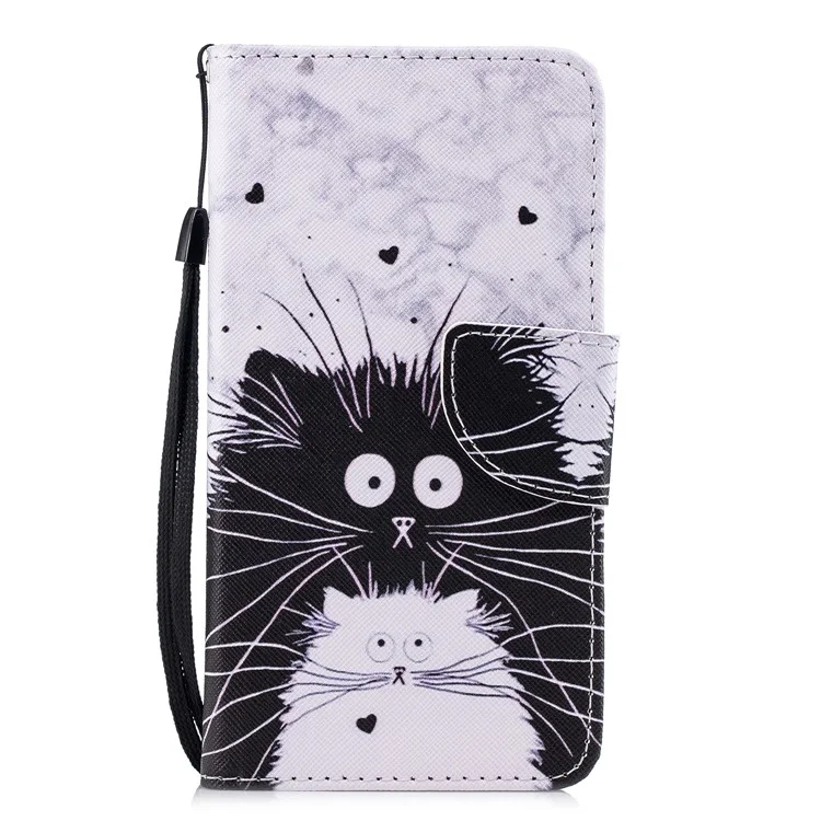 Pattern Printing PU Leather Wallet Stand Case for Huawei Mate 10 - Black and White Cats