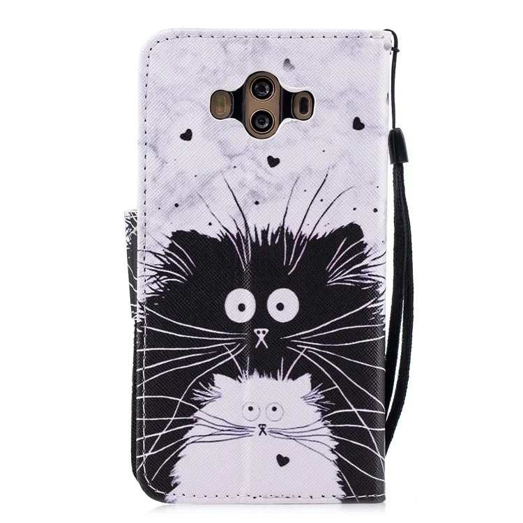Pattern Printing PU Leather Wallet Stand Case for Huawei Mate 10 - Black and White Cats